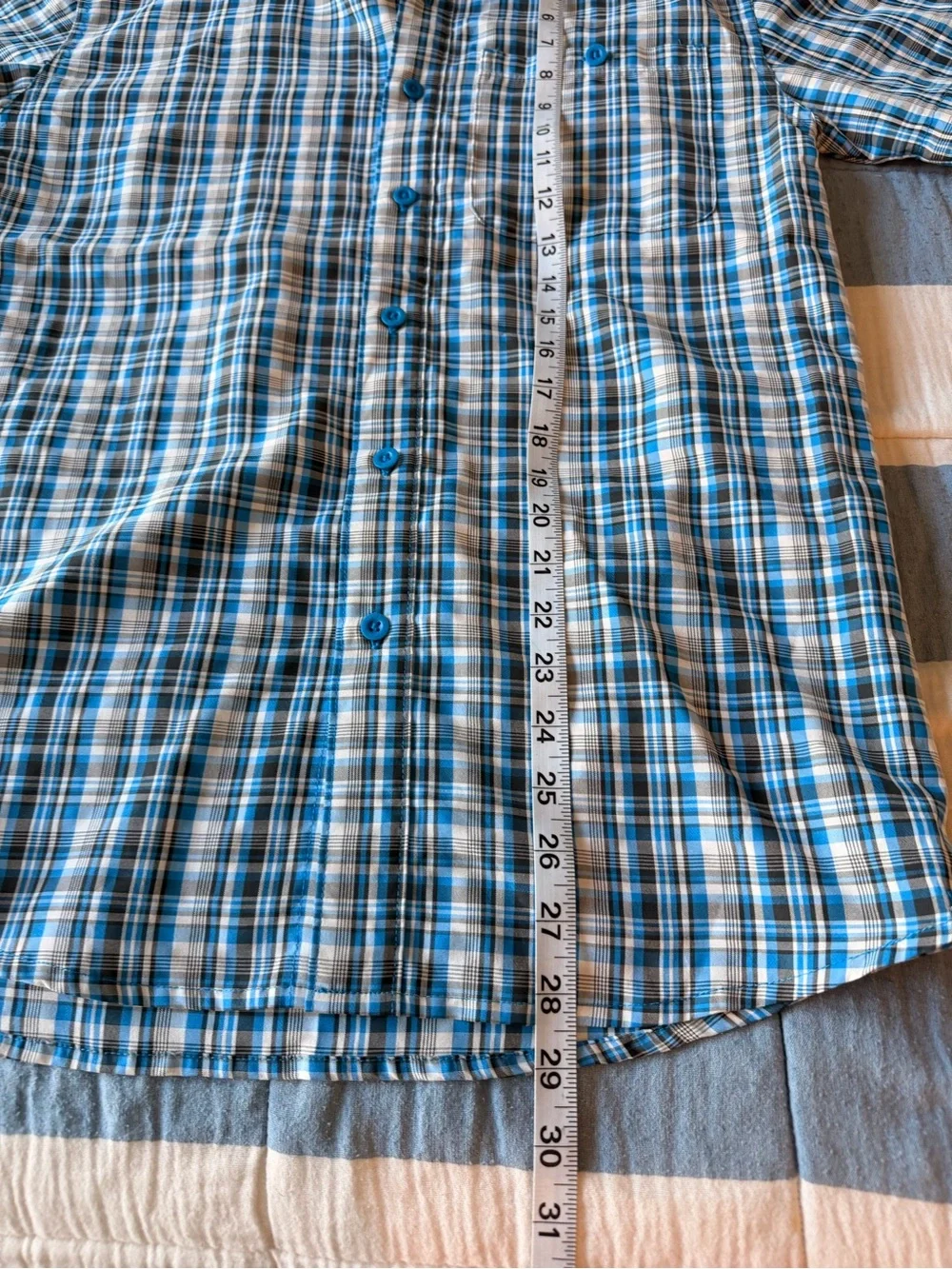 The North Face Tekware Mens Blue Plaid Performance Short Sleeve Size M